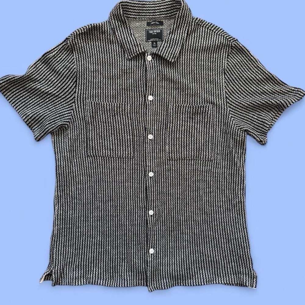 Todd Snyder Jacquard Stripe Italian Knit short sleeve button down sz XL